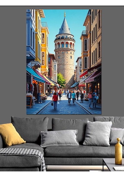 Galata Kulesi Sokak Manzarası Dekoratif Kanvas - Mdf Ahşap Tablo