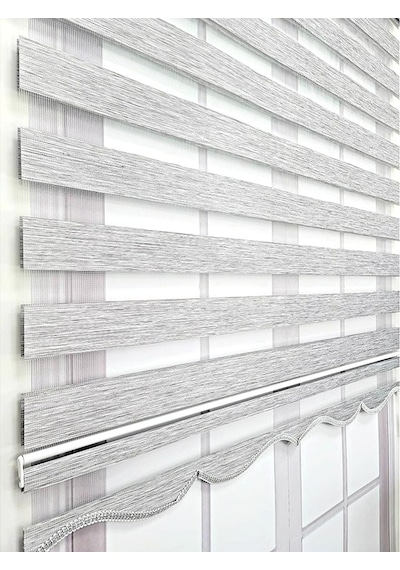 Gri Bambu Zebra Stor Perde Etek Dilimli