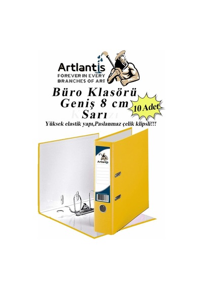 Büro Klasörü Sarı Geniş 10 Adet Plastik Geniş Sarı Klasör Halkalı Paslanmaz Çelik Klipsli 10 Adet