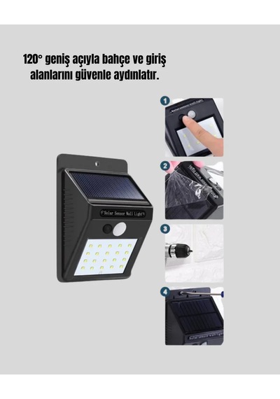 Solar Enerjili 20 Led Hareket Sensörlü Duvar Lambası Standart