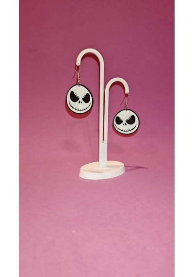 Jack Skellington Karakter Küpe Çifti - Gotik Estetik Siyah Beyaz Temalı Tasarım Aksesuar Siyah