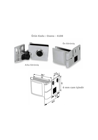 Osena Cam Menteşesi Metal Krom 6 Mm Cam İçin 1 Takım Krom