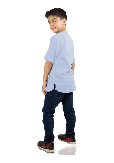 Eliş Şile Bezi Kısa Kol Şile Bezi Zımbalı Erkek Çocuk Tshirt Buz Mavi 3027
