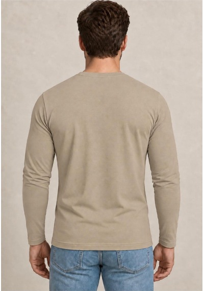 Axxel Erkek Pamuklu Likralı Süprem Uzun Kollu T-shirt-d240 Bej