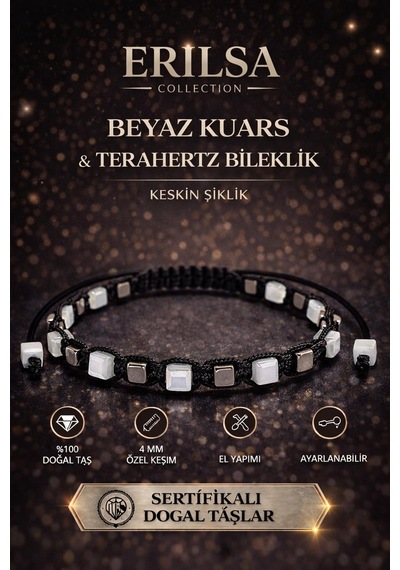 Sertifikalı Beyaz Kuvars Terahertz Bileklik - 4 Mm Küp Kesim Do Çok Renkli