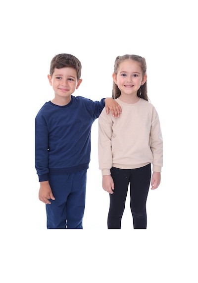 Zuzunga Basic Düz Renk Bej Fırçalı Yumuşak %100 Pamuk Sweatshirt