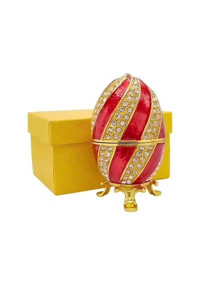 Faberge Yumurta Kristal Taşlı Lüks Mücevher Kutusu Sarı Kırmızı 10cm Hediyeli