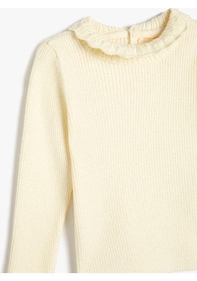 Koton Basic Sweatshirt Dik İşlemeli Yaka Arkadan Düğmeli Uzun Kollu Ekru 4wmg90007at 4WMG90007AT010 Ekru