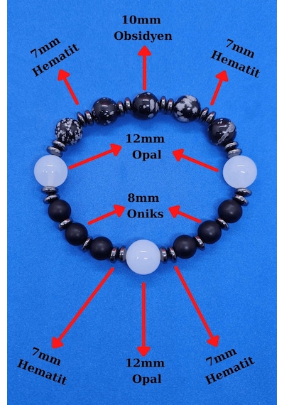 Gümüştel El Sanatları Sertifikalı Doğal Taş Obsidyen & Opal & Hematit & Oniks Taşı Bileklik Çok Renkli Gümüştel El Sanatları Sertifikalı Doğal Taş Obsidyen & Opal & Hematit & Oniks Taşı Bileklik Çok Renkli