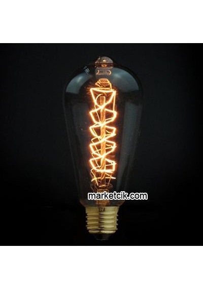 Rustik 40 Watt ST64 Burgulu Armut Ampul, Dimerli E27 Duylu
