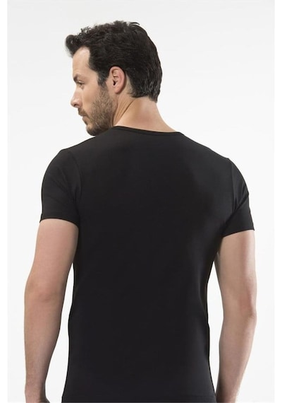 Cacharel 1308 Düğmeli Kısa Kollu Erkek T-shirt - Siyah Siyah