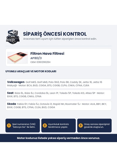 Filtron Ap183/3 Hava Filtresi - Golf 5-6 / Polo 4-5 / Octavia 2