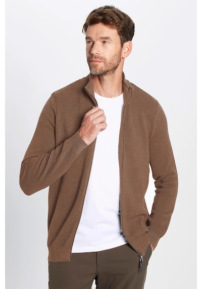 Tudors Erkek Slim Fit Dar Kesim Desenli Yarım Balıkçı Yaka Fermuarlı Kahve Hırka-32614 Kahve Kahverengi