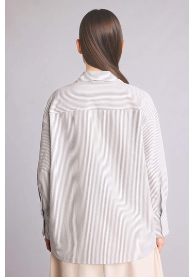 Defacto Relax Fıt Çizgili Poplin Uzun Kollu Tunik H4225ax26spwt32 Beyaz-wt32