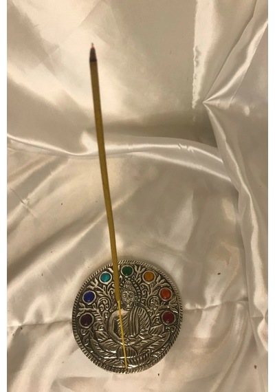Çubuk Tütsülük İşlemeli Çelik Buda Budha Konik Tütsülük Yuvarlak 7 Çakra