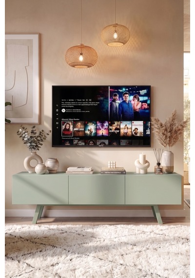 Robin Home Marlon Tv Ünitesi 3 Kapaklı 180cm Ahşap Ayaklı Ihlamur Yeşili Yeşil