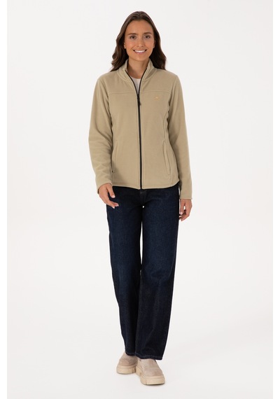 U.S. Polo Assn. Kadın Açık Haki Fermuarlı Dik Yaka Polar Sweatshirt 50316729-VR183