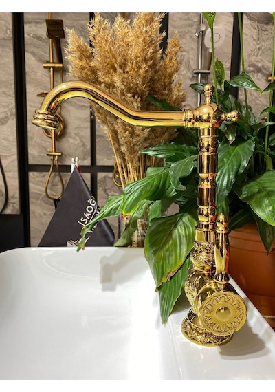 İsaoğlu Yapı Altın Rustik Mutfak Bataryası Musluk Gold Premium Işlemeli Rustik Evye Bataryası Gold