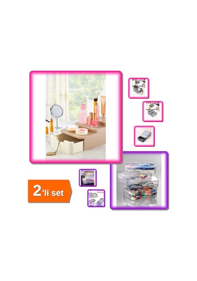 Dolap Organizer Kutusu + Makyaj Düzenleyici Seti - 2 Parça Pratik Saklama Çözümü Q8f4zp Belirtilmemiş