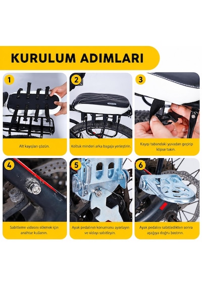 Valkyrie Bisiklet Arka Koltuk Minderi Kalın Süngerli Arka Sele Pedi Bagaj Üstü Yolcu Koltuğu Su Geçirmez Siyah