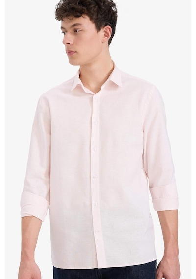 DeFacto Regular Fit Polo Yaka Keten Yazlık Uzun Kollu Gömlek E1729AX25SPPN185