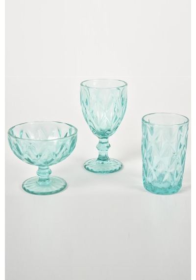 Setabıanca Stcv-292-a Crystal Colors Ayaklı Kase Ekose Desen Aqua, 6'lı çok renkli