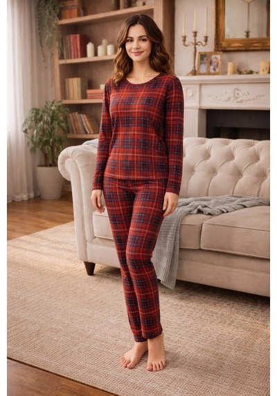 Pemilo Kadın 3572 Uzun Kol Süet Pijama Takımı Bordo