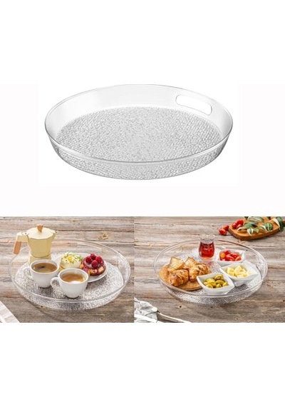 Diamond Akrilik Kırılmaz Şeffaf Servis Tepsisi Yuvarlak 36x36x5cm - Akrilik Kırılmaz Tepsi 843 Diğer