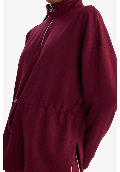 Defacto Long Fit Dik Yaka Beli Lastikli Yarım Fermuarlı Modal Sporcu Sweatshirt G4367ax25wnbr170 Bordo-br170