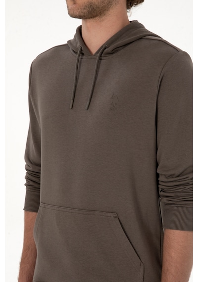 U.S. Polo Assn. Erkek Regular Fit Kapüşonlu Vizon Basic Sweatshirt 50313720-VR052