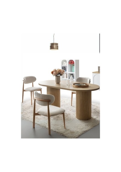 Echo İskandinav Oval Natural Ahşap Bohem Masa 90x160 Natural Ayak - Natural Üst