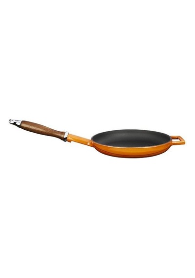 Lava Döküm Yuvarlak Kızartma Tavası Çap Ø 24cm Döküm Demir Ahşap Saplı. - Turuncu Turuncu