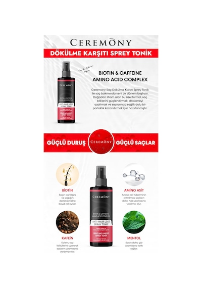 Ceremony Biotin & Caffeine & Amino Acid Complex İçeren Dökülme Karşıtı Sprey Tonik 3 x 250 ML