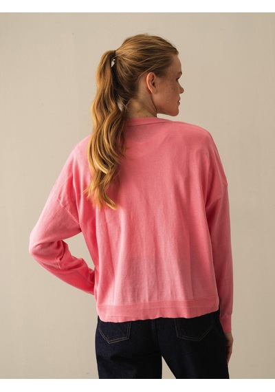 Xint Pembe Slim Fit Açık V Yaka Pamuk Hırka 850832