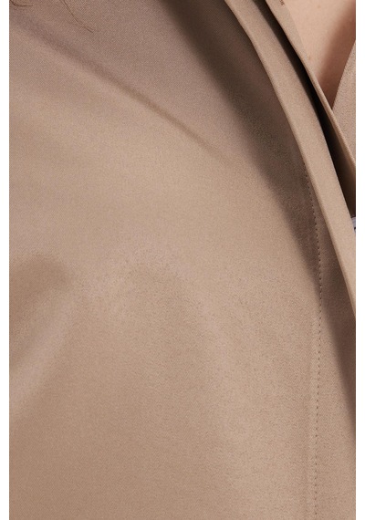 Tudors Kadın Slim Fit Dar Kesim Vucüda Oturan Uzun Kollu Gizli Düğme Detaylı Koyu Vizon Basic Gömlek-41568 Koyu Vizon