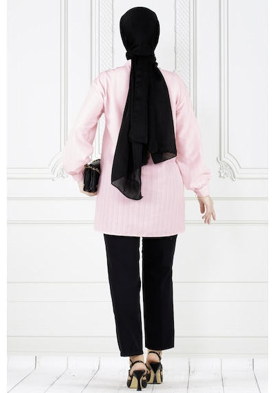 Sevitli Cebi Arı Detaylı Keten Tunik-pembe-3871-pembe Pembe