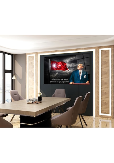 Atatürk Vatanını En Çok Seven Cam Tablo Evlika , Modern Ev İş Ofis Salon Duvar Dekoru , Hediyelik Tablo