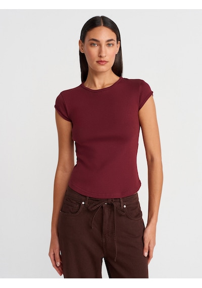 Dilvin 31779 Bisiklet Yaka Basic T-shirt-açık Bordo Açık Bordo