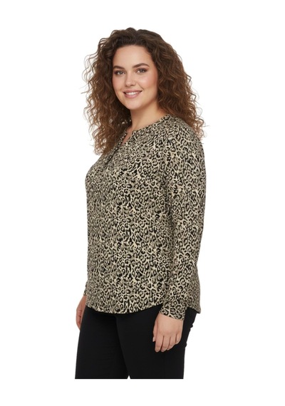Linsolita Kadın V Yaka Baskılı 2 Düğmeli Bluz Bgl-st05098 Bej