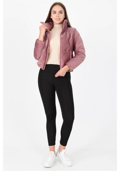 Dip Moda Kadın Yüksek Yaka Cepli Kışlık Kadife Mont Dpnb7154 Pudra