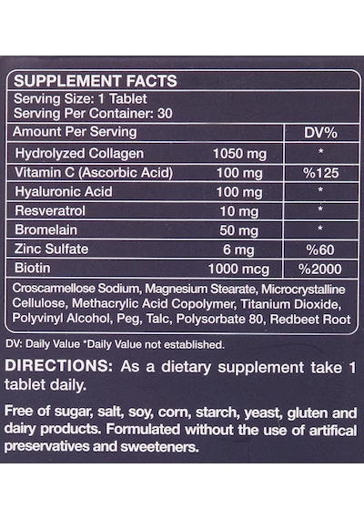 Collagen Gold Quality Tablet Hidrolize Kolajen, C Vitamini, Hyaluronik Asit, Biotin, Çinko Ve Resveratrol İçeren Cilt, Saç Ve Tırnak Takviyesi 30 Tablet 2 Paketi