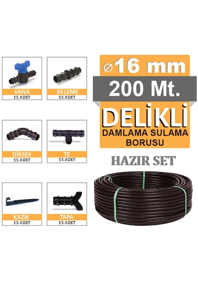 Delikli 200 Metre Damla Sulama Sistemi Ve Ek Parçaları