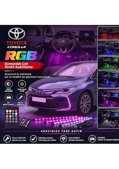 Toyota Corolla Ayak Altı Led Kumandalı Araç Içi Aydınlatma 4 Lü Sese Duyarlı Renk Değiştirme Özellikli