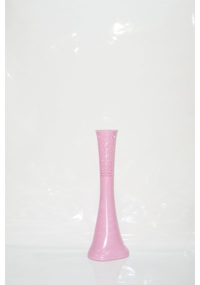 60 Cm Uzun Desenli İşlemeli Pudra Pembe Fil Ayağı Köşe Vazosu