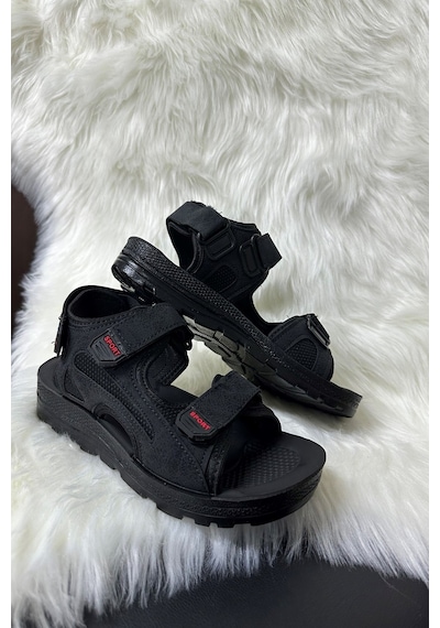 Günlük Unisex Kalın Anatomik Taban Cırtlı Ayarlanabilir Plaj Havuz Deniz Sandalet 037-337-183 Siyah Gençpoli