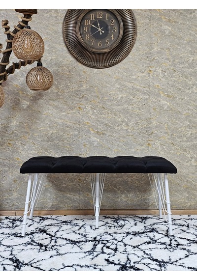 Zafir Metal Beyaz Tel Ayaklı 100 Cm Puf Bench - Puf - Bench - Oturak - Mutfak Oturağı - Antre Oturağı Siyah