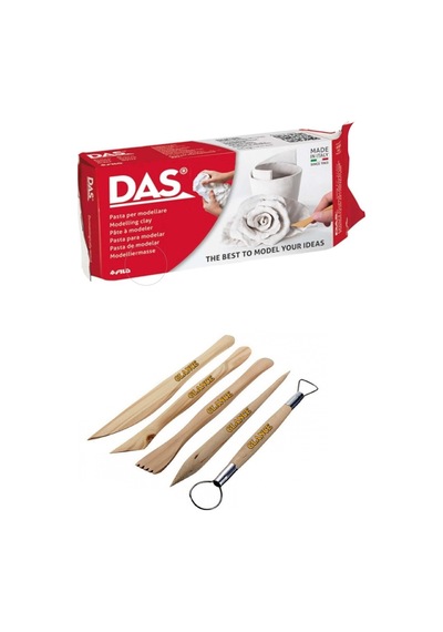 Das 500 Gr Beyaz Seramik Hamur+5'Li Ahşap Ebeşuar Takımı