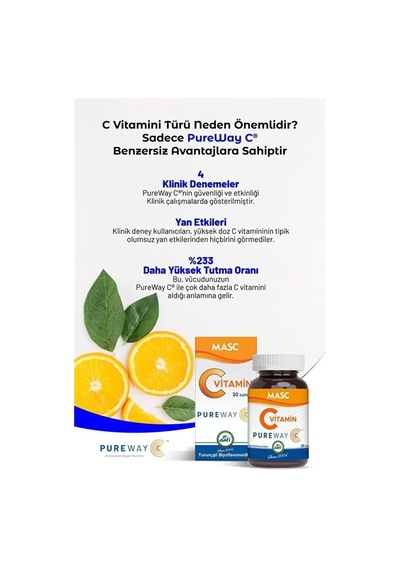 Maskül Pureway C Vitamini Gıda Takviyesi 30 Kapsül