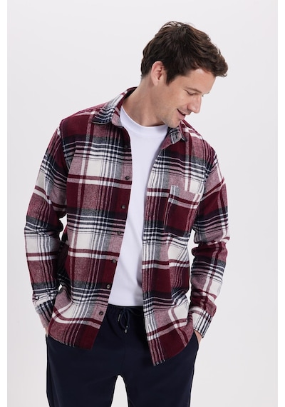 Tudors Erkek Regular Fit Rahat Kesim Kışlık Kareli Oduncu Gömlek-42116 Bordo