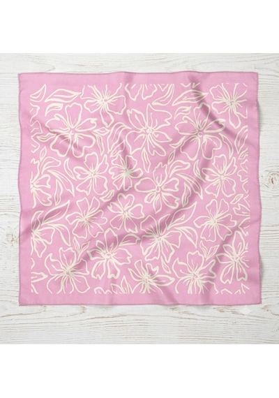 Trend Dokunuş Kadın 50-50 Saten Pembe Çiçekli Fular Bandana